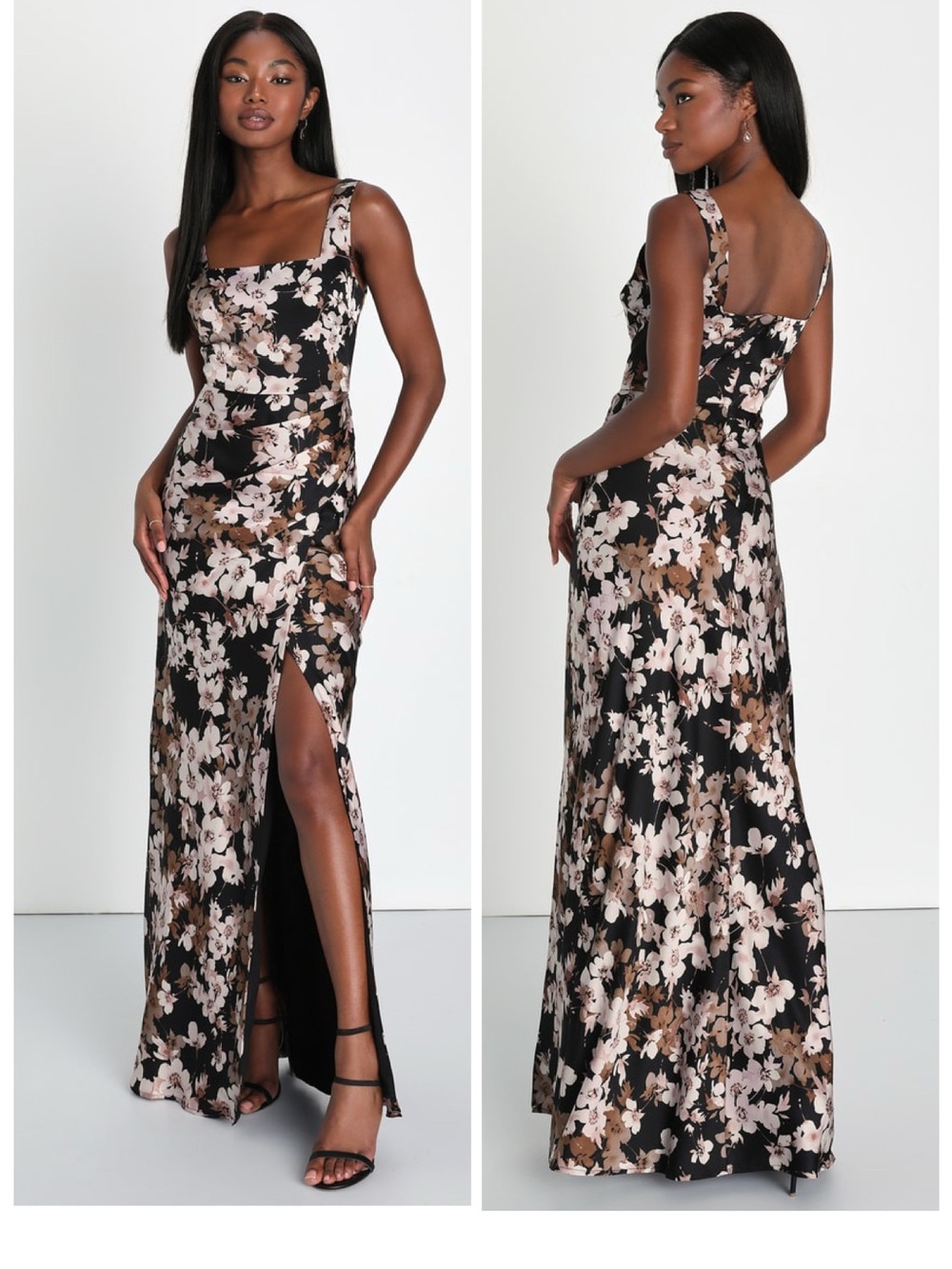 Lulus Blossoming Aura Black Floral Square Neck Tulip Maxi Dress Size XL Formal